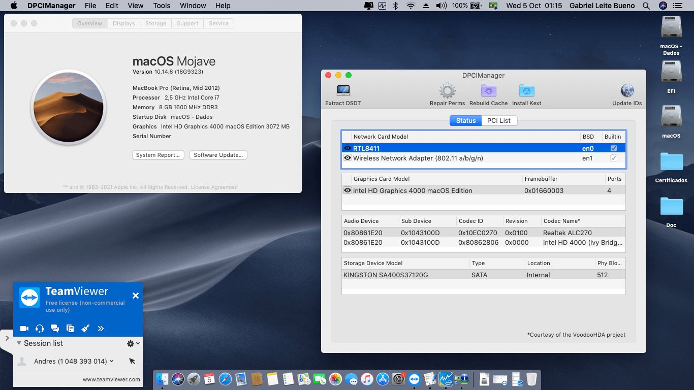 Success Hackintosh macOS Mojave 10.14.6 Build 18G9323 in Asus S46CB-WX228H